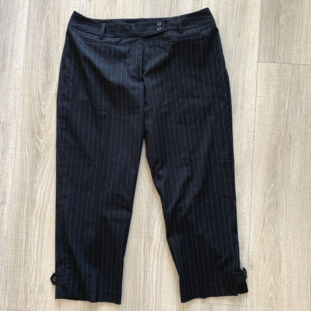 Lane Bryant Pinstripe Crop Career Dress Pants Black Womens Size 16